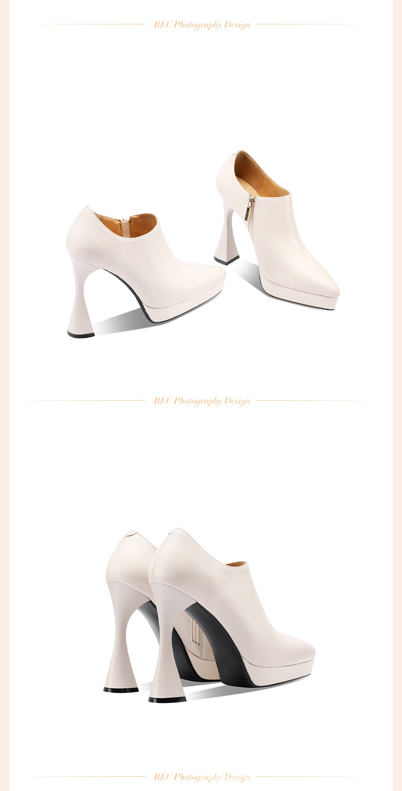 Giày cao gót nữ mũi nhọn miệng sâu gót thô 9 cm đế platform khóa kéo bên hông — Màu đen chi tiết 5