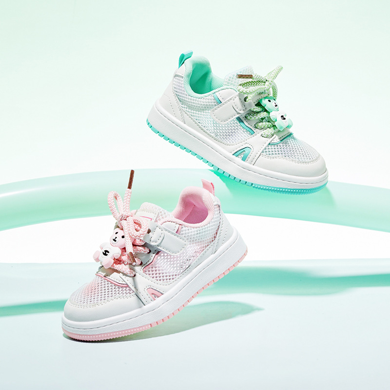 Habib Bear Children's Shoes Summer Single Mesh Boys' Casual Shoes Medium and Large Children's Sports Shoes Girls Pure Color Sneakers Breathable and Lightweight