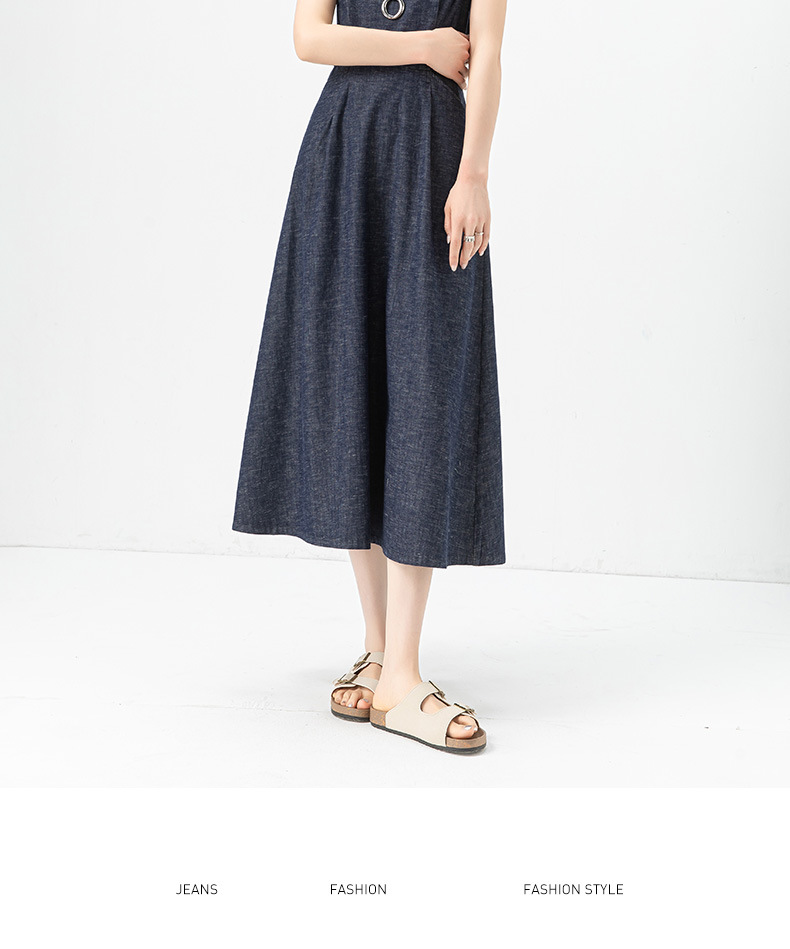 Đầm denim nữ không tay cổ tròn thắt eo dáng midi — Xanh da trờicolor chi tiết 23