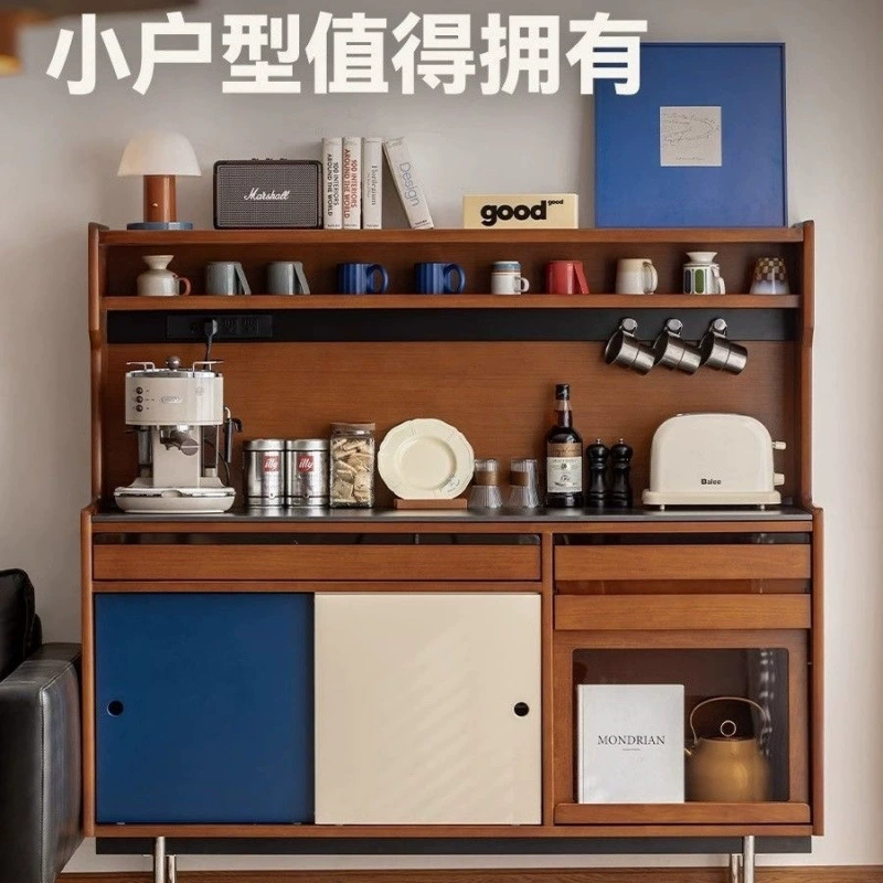 Скандинавский средневековый обеденный боковой шкаф в стиле ретро, ​​простой настенный шкаф для хранения из цельного дерева и сланца для гостиной, встроенный шкаф для хранения чая и воды для дома