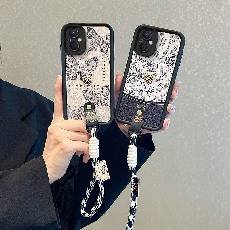Suitable for Oppoa58 Rivet Hand Rope A40 Hand-Painted A96 Fashion A17K Cross-Border A3Pro Butterfly A80 Mobile Phone Case