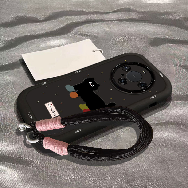 [Black-Frosted Puff-Four Color Foot Cat] Black Wrist Rope