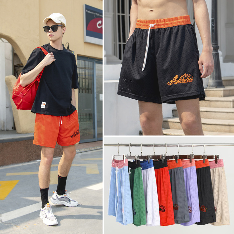 American-style embroidered mesh double-sided wear trendy men's summer basketball sports shorts casual shorts cross-border exclusive