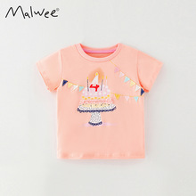 malwee2022新款夏季歐美中小童女童裝卡通棉短袖圓領女孩T恤衫