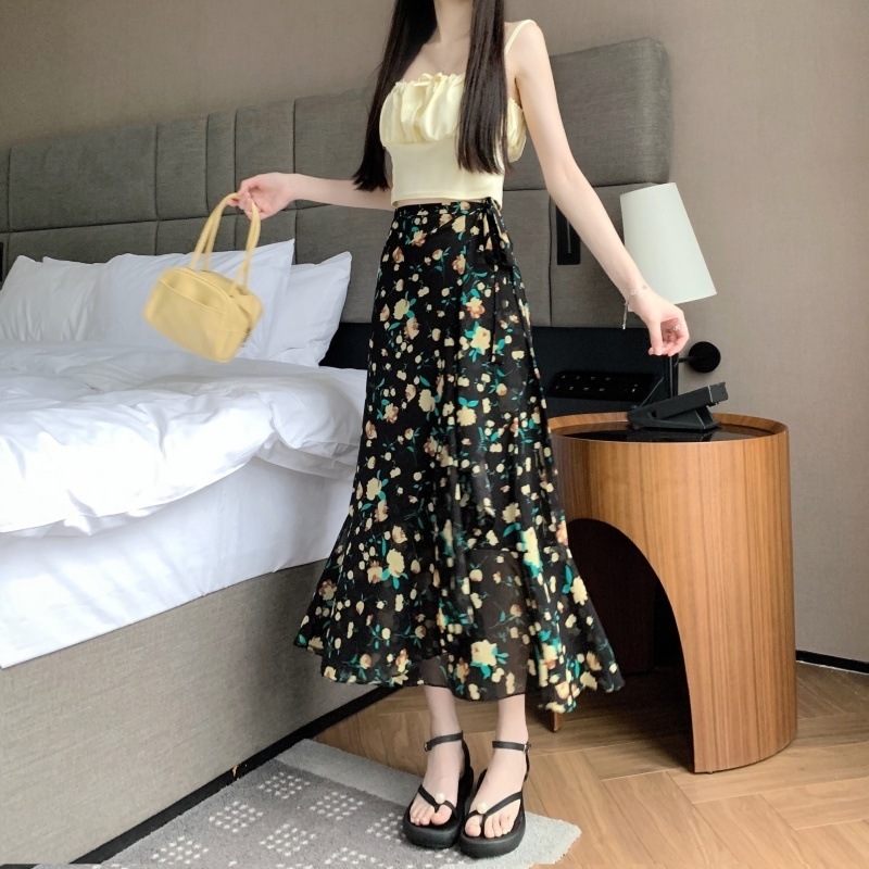 ChicShe Feiyuan Multiple Colors Ruffled Chiffon One-Piece Apron Sun Protection Fairy Mid-Length Skirt_voghion.com
