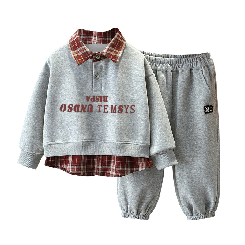 7674 Traje de primavera y otoño para niños Camisa de costura para niños Traje falso de tres piezas Ropa deportiva casual de primavera para niños