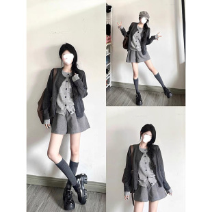 Autumn and Winter New Gray Woolen Pants A- word Fashion All-match Hot Girls plus size Loose Slimming Tall Shorts for Children