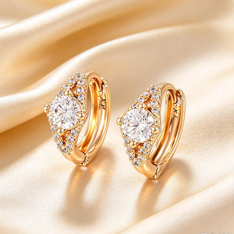 Pendientes de Aro con Zirconia de Aleación de Cobre Bañado en Oro de 18K