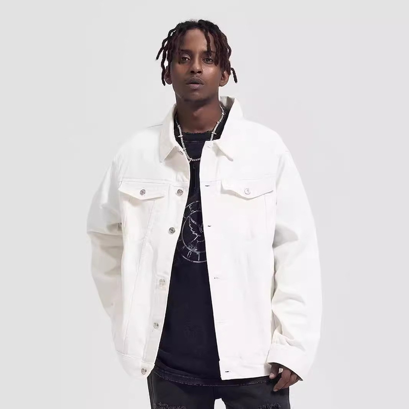 Spring and Autumn New Lapel White Denim Jacket Korean Trendy Casual Loose Fashionable Brand All-match Work Jacket Spring and Autumn New Lapel White Denim Jacket Korean Trendy Casual Loose Fashionable Brand All-match Work Jacket