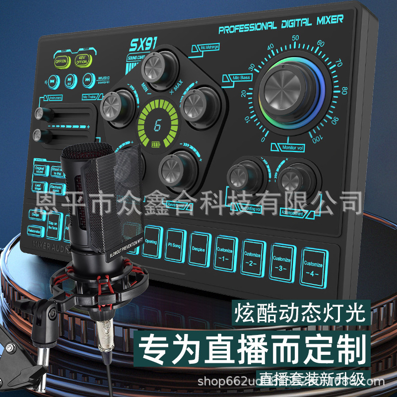 跨境声卡套装降噪自定义手机电脑48V电容麦即插即用SX91+ZX2020