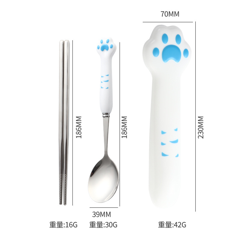 316不锈钢儿童餐具 创意卡通可爱家用儿童猫爪吃饭勺叉套装|undefined