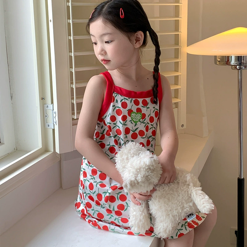 Платье для девочек, новинка 2025 года, летняя детская повседневная юбка на подтяжках, ночная рубашка, женское домашнее платье без рукавов с клетчатым принтом