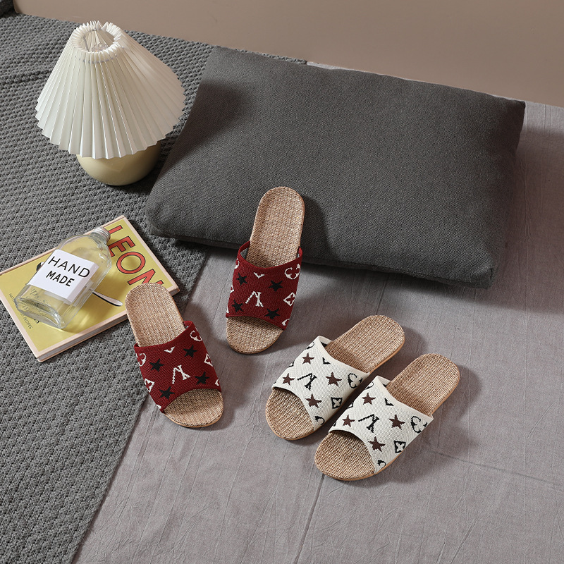 2023 neue Fliegen Weben Kreative Hause Leinen Slipper Brief Zufällige Blume Slipper Exportiert nach Korea Außenhandel Paar Hausschuhe_voghion.com