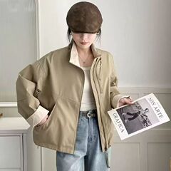 立领短款双拉链冲锋衣外套女春秋新款2025韩系休闲小个子夹克上衣