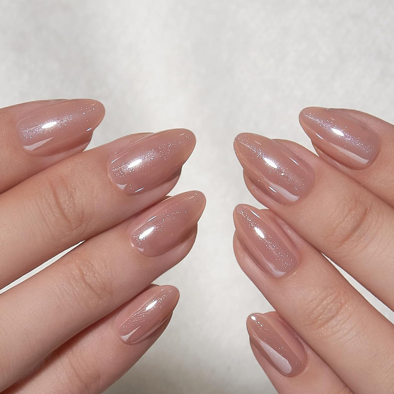 Nude Color High-End Versatile Glitter Cat-Eye Nail Stickers, Cross-Border Hot-Selling, Skin-Brightening Press-On Nail Art Patches, Wholesale