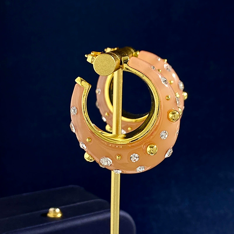 Европейский и американский INS стиль, цветная смола розовая луна-корабль, круглая ноготь, бриллиант, бриллиант, серединка-с-формы серьги женские модные серьги