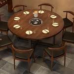 简约酒店餐厅包厢大圆桌火锅串串店实木餐桌圆形铁艺火锅桌椅组合