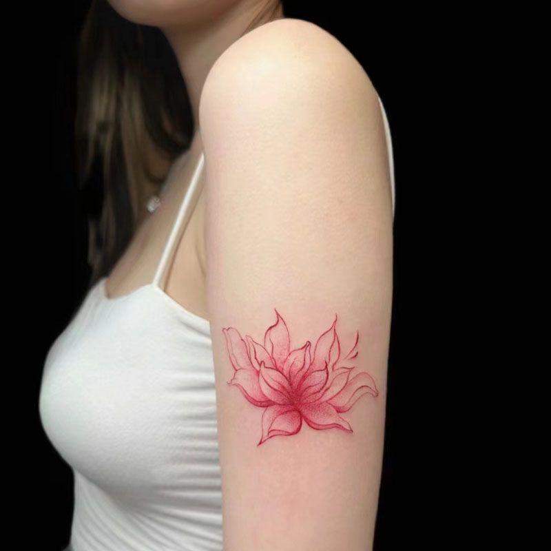 Lotus Color Tattoo Sticker Waterproof Lasting Thigh Arm High Sexy Spice Girl Flower Pattern Simulation Tattoo