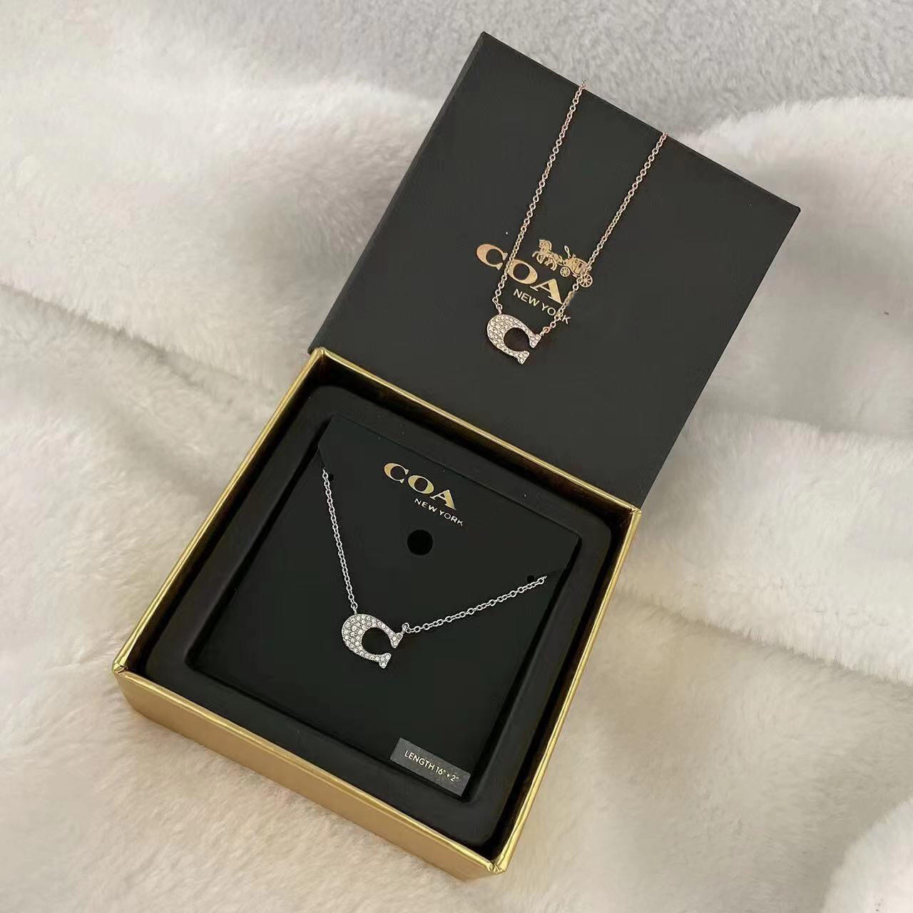 Coa C-Shaped Full Diamond Double-Ring Epoxy Enamel Three-Ring Clavicle Bestie Necklace for Women 520 Valentine's Day Gift