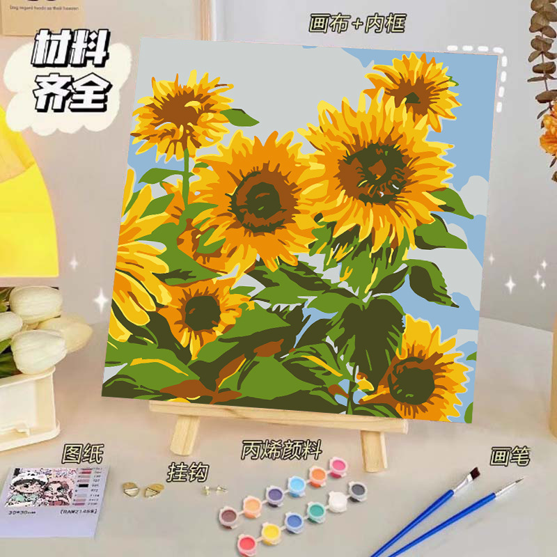 Pintura al óleo digital de bricolaje, dibujos animados para niños, pinturas para colorear hechas a mano, lindos puestos de animación curativos, comercio exterior transfronterizo