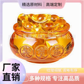 黄水晶聚宝盆元宝金条风水摆件家居客厅装饰品开业礼品水晶工艺品