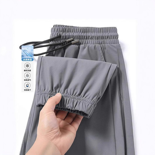 Cross-border thin breathable quick-drying sports ankle pants summer ice silk pants loose men plus-size casual pants foreign trade