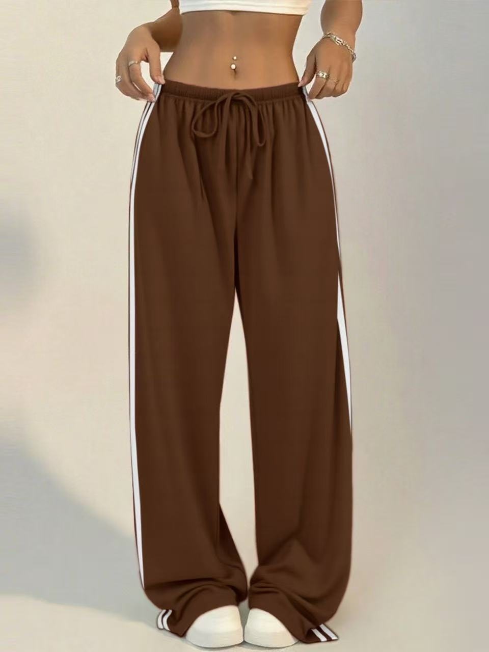 High-waisted Wide-leg Lounge Pants With Side Stripe Detail_voghion.com