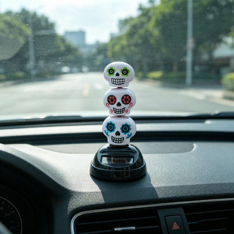 Decoración de muñecas de automóviles de energía solar de Halloween fiesta de fantasmas agitando animales interiores y exteriores decoración de fiesta de patio Día de los muertos