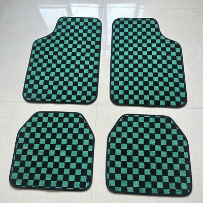 mats, suede anti-slip mats, one-piece: Car Carpet - black-and-green-plaid-universal-four-piece-set