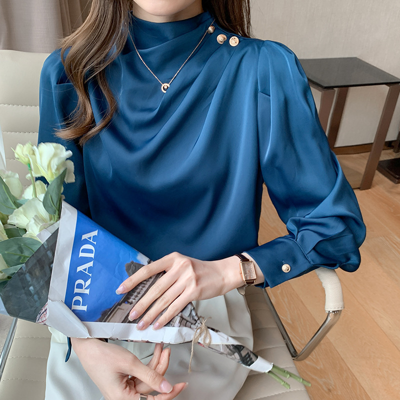 Satin Shirt for Women with Puff Sleeves, Cross-Border Spring New Women's Chiffon Blouse, Elegant Goddess Style Trendy Shirt Satin Shirt for Women with Puff Sleeves, Cross-Border Spring New Women's Chiffon Blouse, Elegant Goddess Style Trendy Shirt