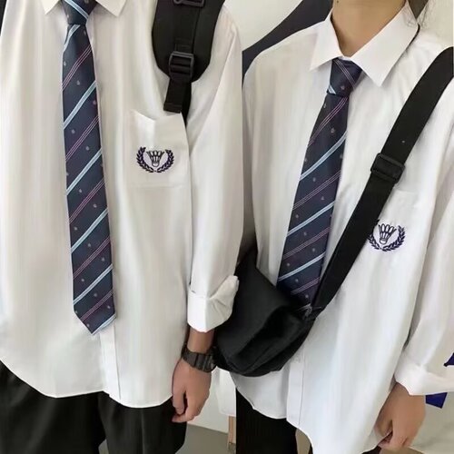 White long-sleeve shirt for men, Japanese college style, salt system, fresh and relaxed, loose, trendy, street style, DK uniform, class shirt
