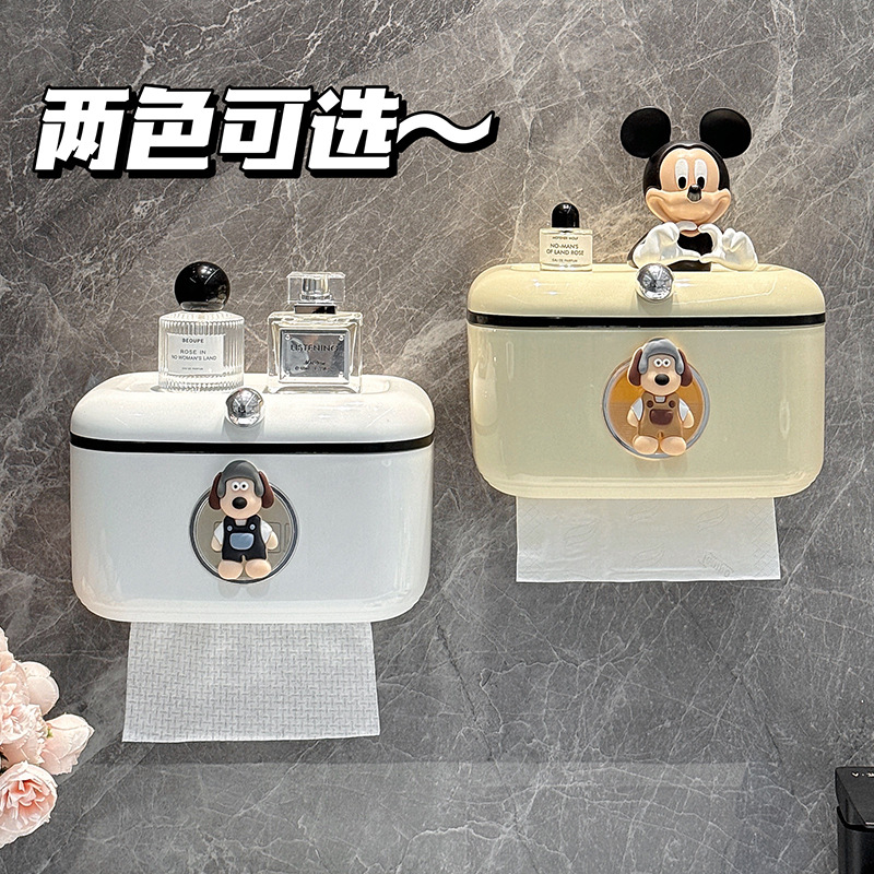 Caja de pañuelos para inodoros, caja de papel higiénico impermeable sin perforaciones montada en la pared, caja de dibujo creativa de alto valor para el baño