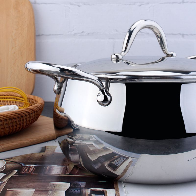 Chockmen Zhuo Deming 18 / 10 tambor de acero inoxidable de doble oreja caldera de acero cubierta sin recubrimiento guisado de fideos de cocción de sopa