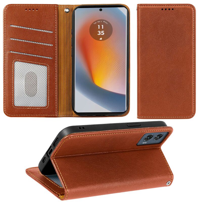 Suitable for Motorola Moto G56/Edge 60Pro/G15 Litchi Pattern Anti-Theft Brush Strong Magnetic Mobile Phone Leather Case