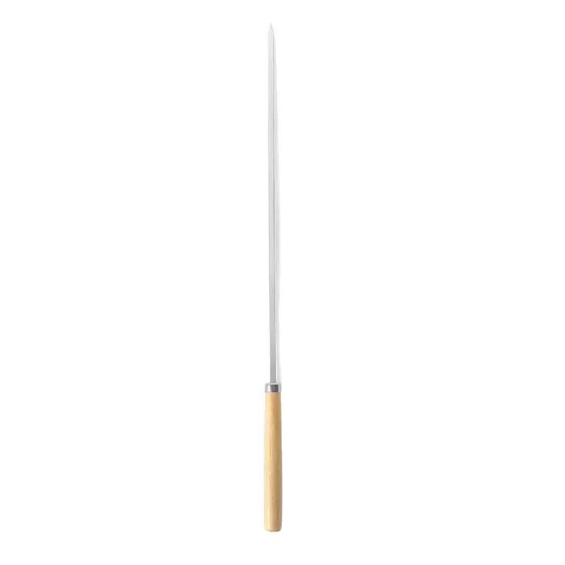 Stainless steel barbecue skewers, thickened wooden handles, flat skewers, mutton skewers, barbecue skewers, iron skewers, barbecue skewers