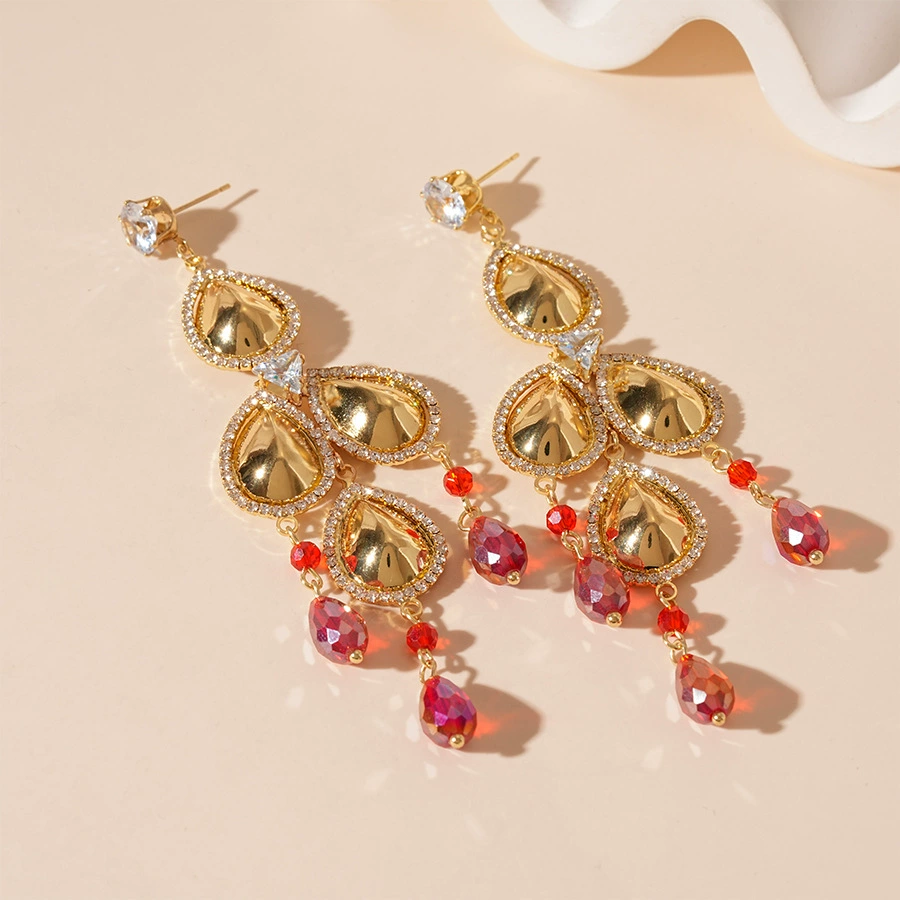 Glass silver needle with tassels, earrings, french style, European style, light luxury style, bright catchy style
