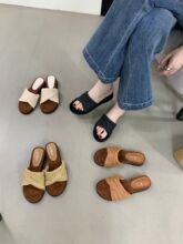 不含税法式复古编织厚底凉拖鞋女夏外穿2025季配裙子一字凉拖