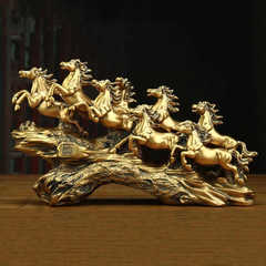 Brass Chinese-style eight-horse majestic sculpture for living room office decoration, resin handicraft, display, corporate opening gift