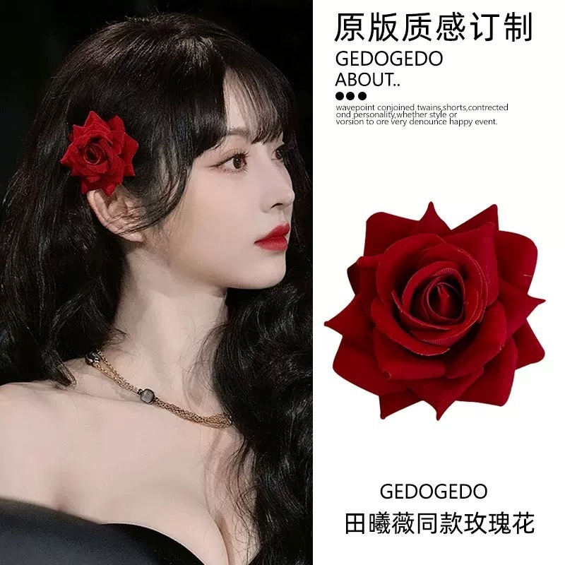 超仙仿真玫瑰花发夹后脑勺气质低马尾百合花朵抓夹氛围感百搭发饰|undefined