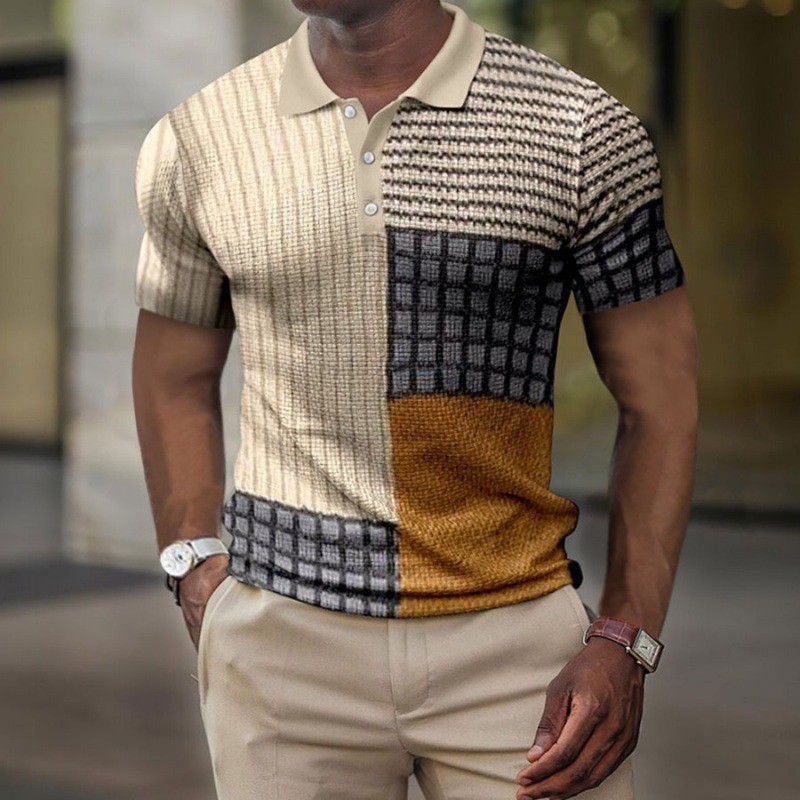 European and American Export Cross-Border Independent Station 3D Digital Pattern Men's Lapel Short-Sleeved Zipper Men's Casual Polo Shirt