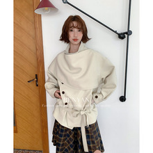 BENYAN本言 法式时尚披肩领羊毛外套斗篷式设计感呢子大衣女82523