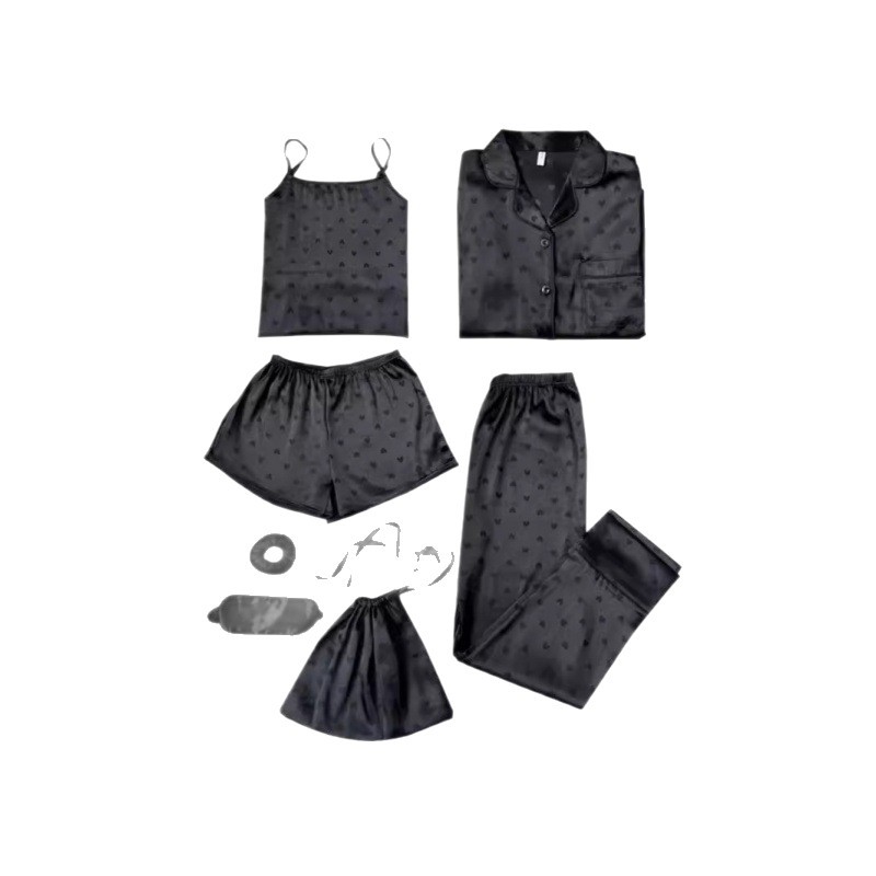 Cross-border ins2025 pijamas de primavera y otoño de mujeres siete piezas conjunto de rayas de ropa de casa coreana cuatro estaciones pijamas delgados