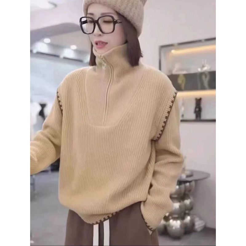 半拉链设计感针织毛衣打底衫女长袖秋冬季新款洋气时尚高级感上衣|undefined