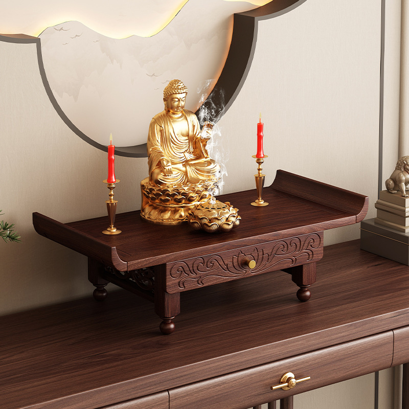 Solid Wood Buddhist Altar New Chinese Style Standing Cabinet Guanyin Bodhisattva Household God of Wealth Altar Incense Table Buddha Statue Worship Table
