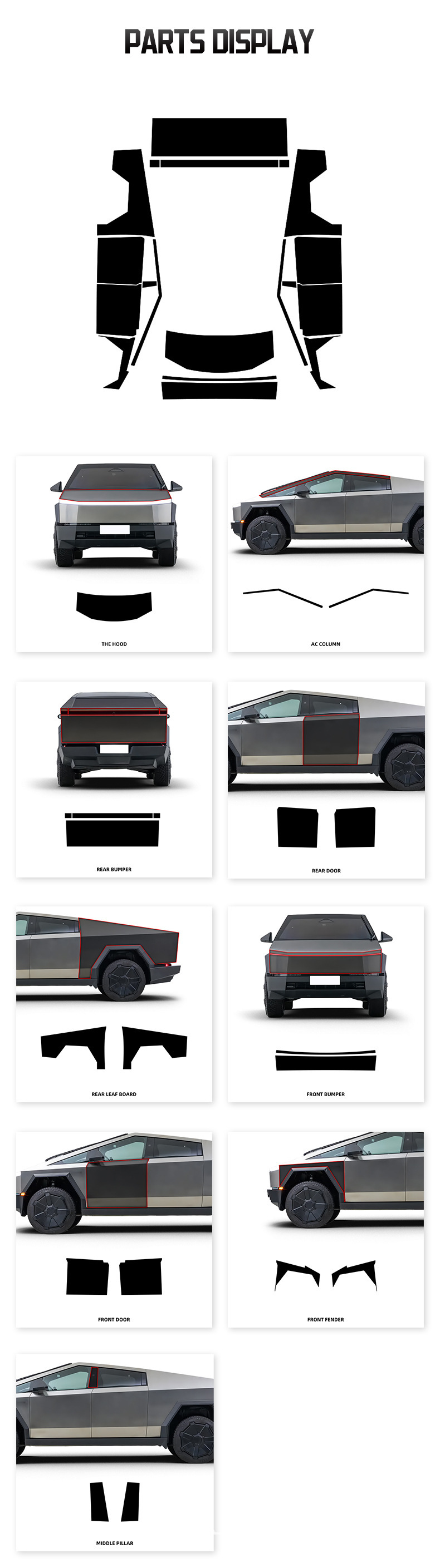 Special TPU Bright Black Car Cybertruck Protective Film for Tesla Cyber Off-Road Station Wagon