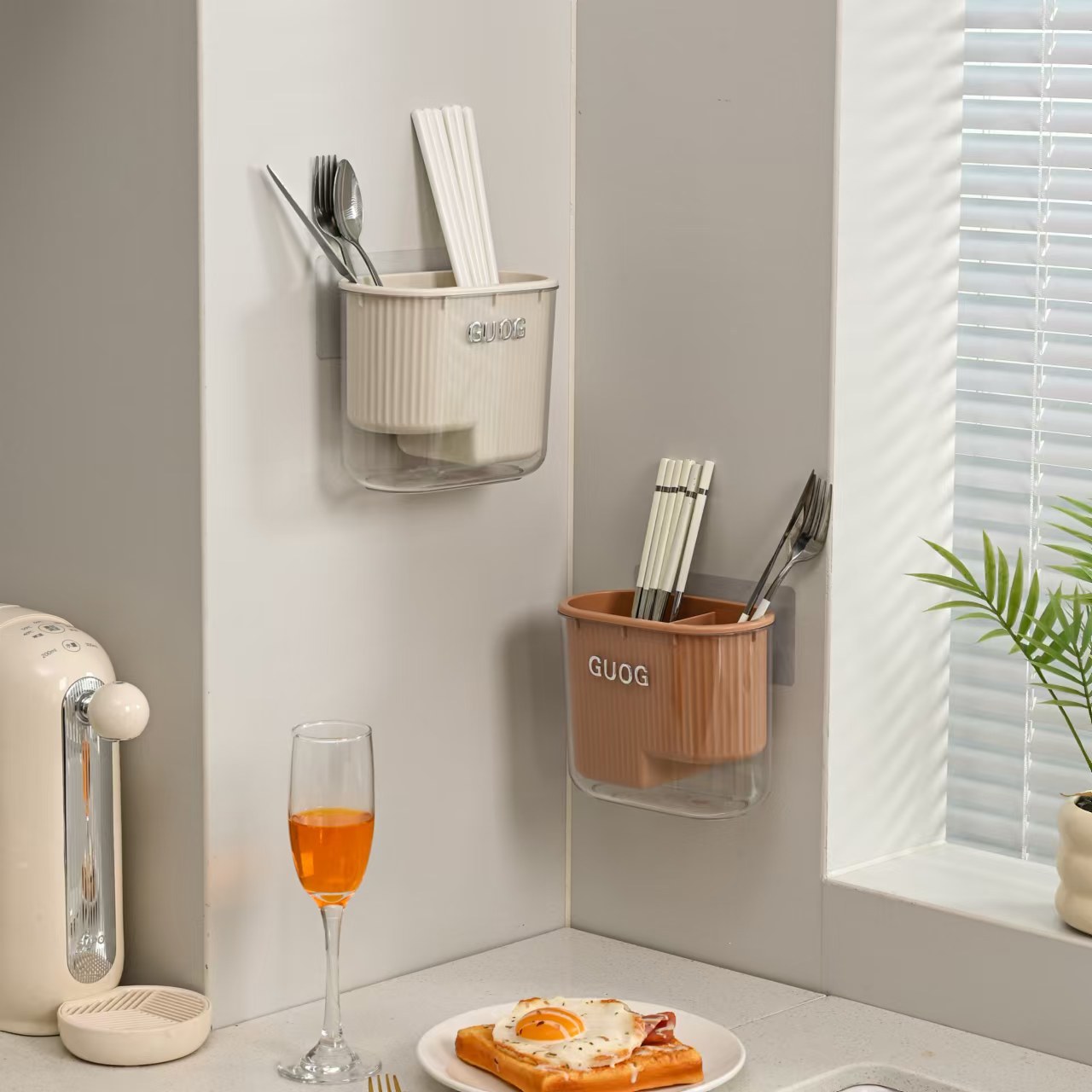 Estante de viento crema, jaula para palillos, canasta para palillos, cuchara multifuncional para el hogar, caja de almacenamiento para palillos de drenaje de cocina image 1
