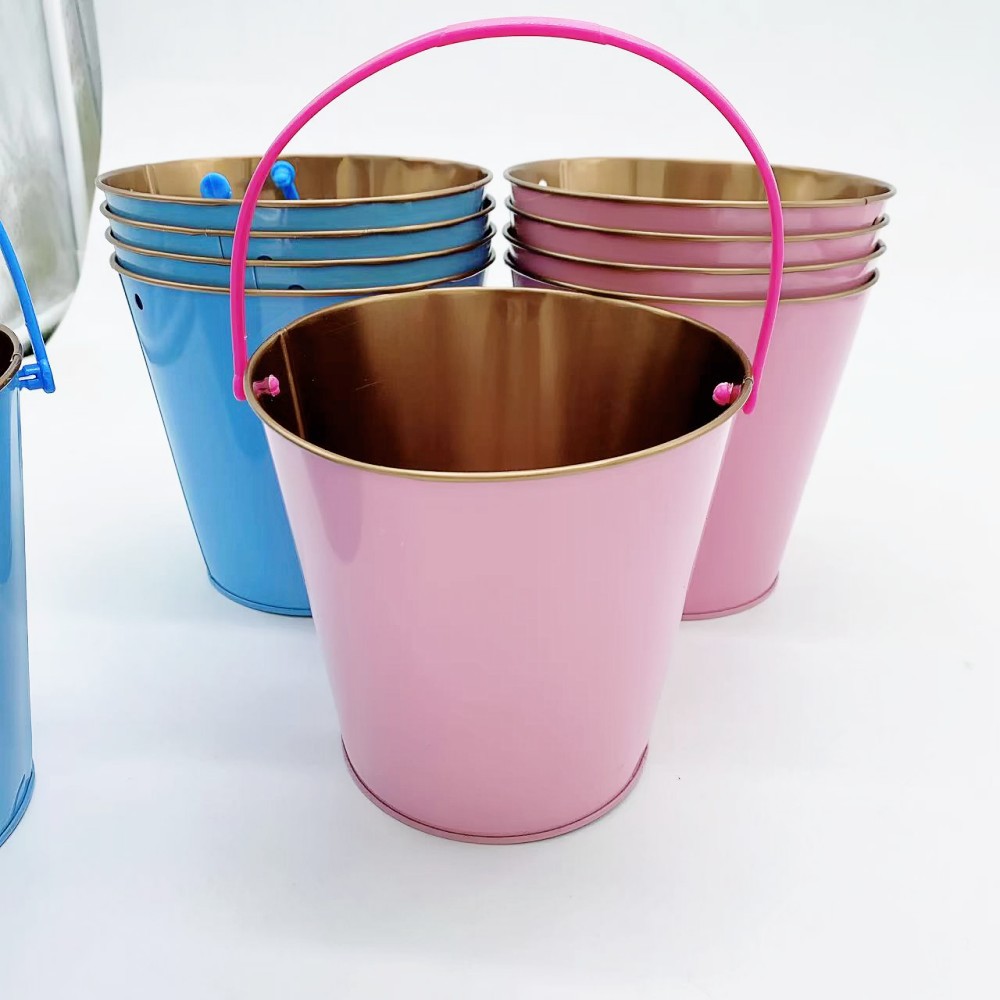 Fábrica de juguete para niños pequeño cubo de hierro arena Cubo de juego estilo pastoral color caramelo Playa puesto de cubo de hierro tienda de departamentos