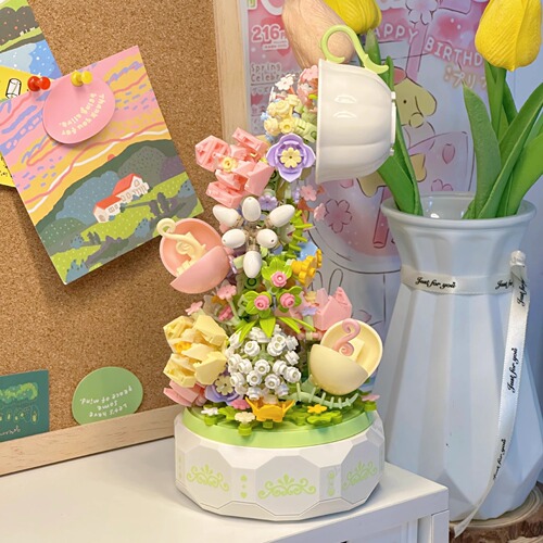 Compatible with LEGO bricks Huayan Tea Language succulent rose ornaments girls toys Chinese Valentine's Day gifts wholesale