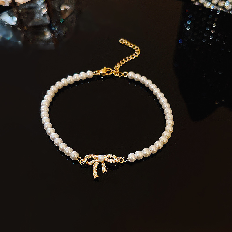 Japanese and Korean Style Instagram Style Bow Pearl Bracelet Women's Summer New Light Luxury Niche Design Simple Elegant Bracelet