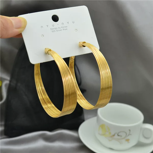 Women's Earrings Golden Silver Multi-line Big Circle Fashion Personality Exaggerated Punk Girls Internet Celebrity Model Ear Jewelry